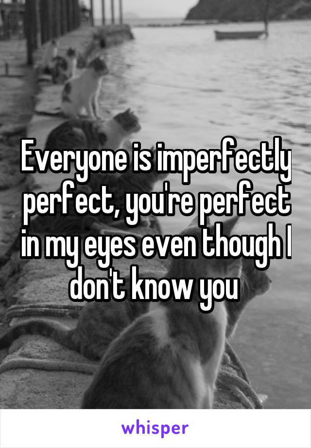 Everyone is imperfectly perfect, you're perfect in my eyes even though I don't know you 