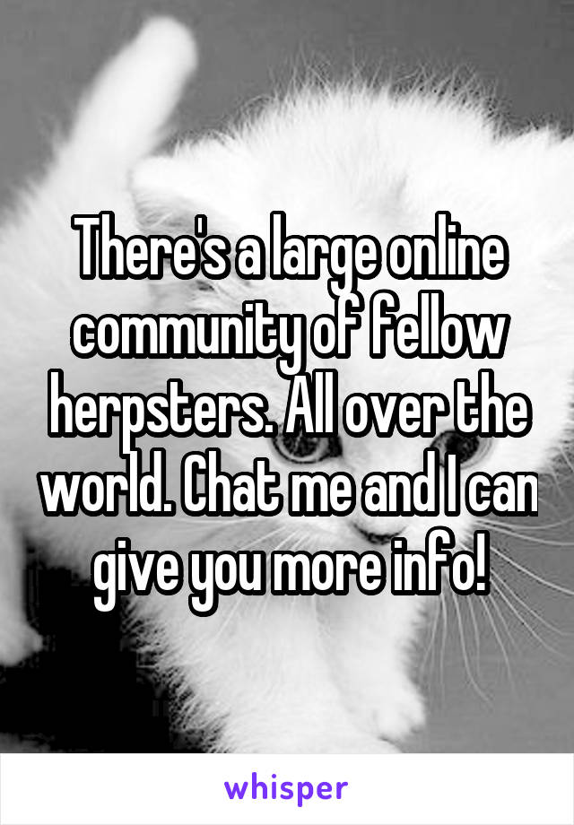 There's a large online community of fellow herpsters. All over the world. Chat me and I can give you more info!