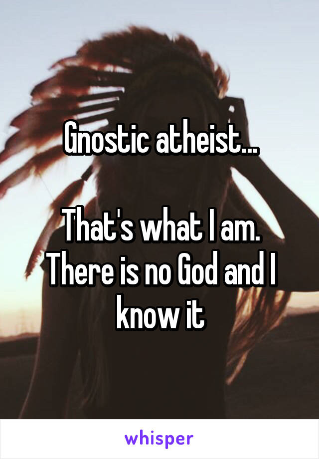 Gnostic atheist...

That's what I am. There is no God and I know it