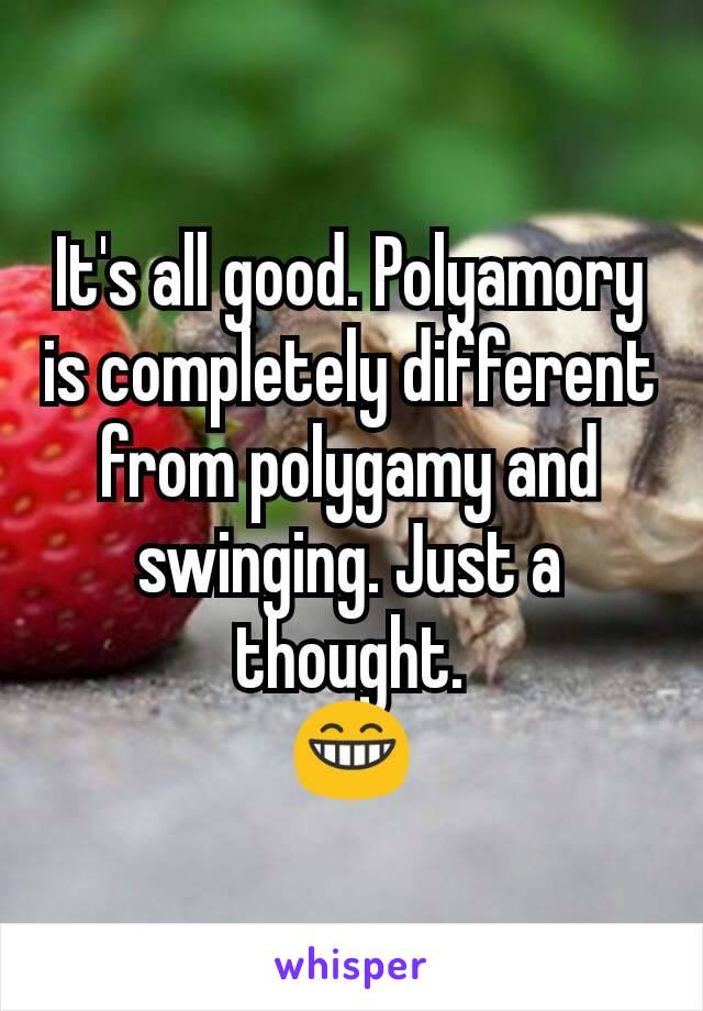 It's all good. Polyamory is completely different from polygamy and swinging. Just a thought.
😁