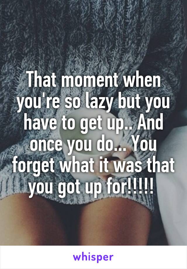 That moment when you're so lazy but you have to get up.. And once you do... You forget what it was that you got up for!!!!! 