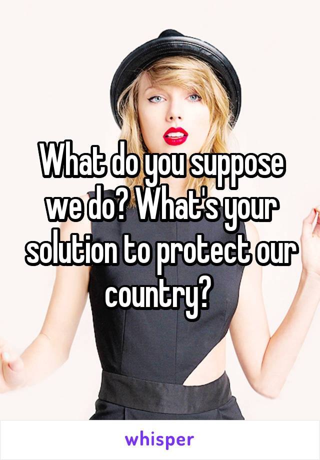 What do you suppose we do? What's your solution to protect our country? 