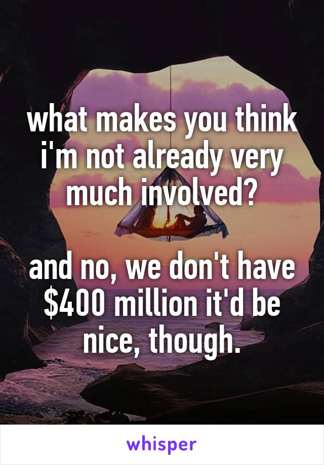 what makes you think i'm not already very much involved?

and no, we don't have $400 million it'd be nice, though.