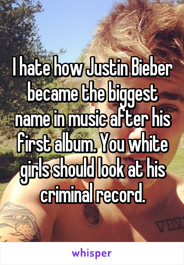 I hate how Justin Bieber became the biggest name in music after his first album. You white girls should look at his criminal record.