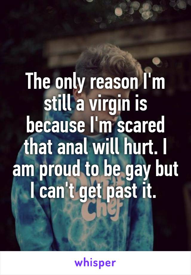 The only reason I'm still a virgin is because I'm scared that anal will hurt. I am proud to be gay but I can't get past it. 