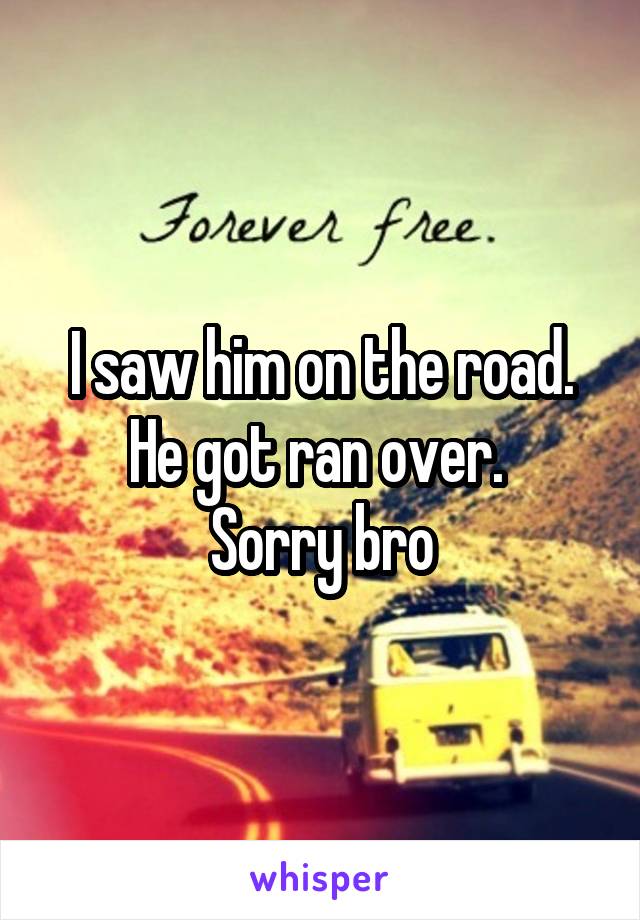 I saw him on the road. He got ran over. 
Sorry bro