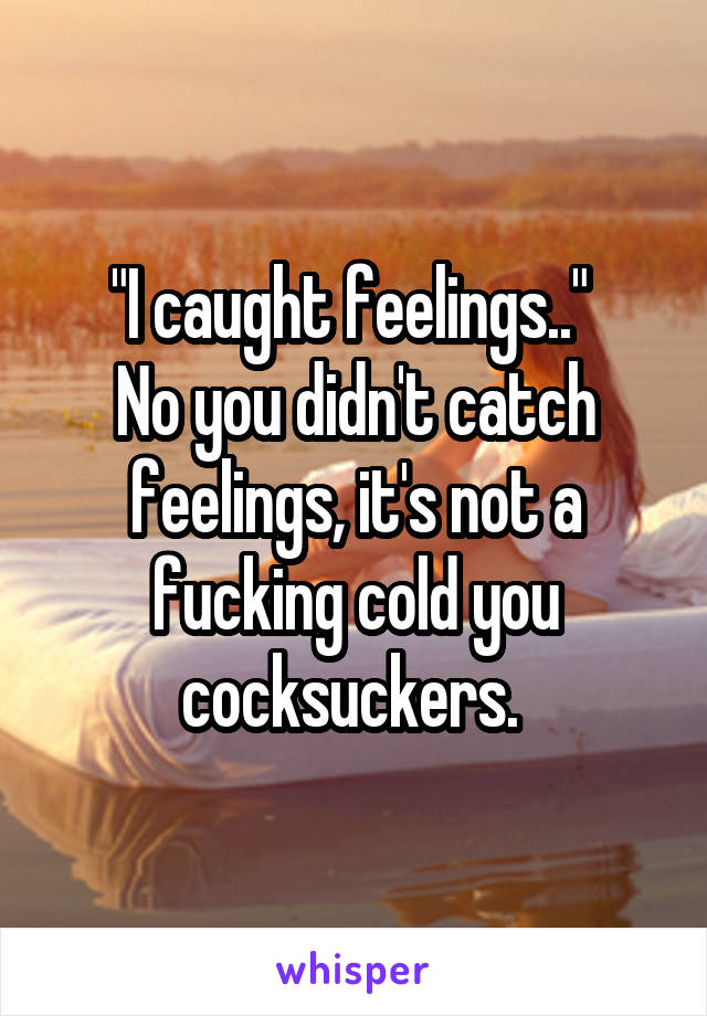"I caught feelings.." 
No you didn't catch feelings, it's not a fucking cold you cocksuckers. 