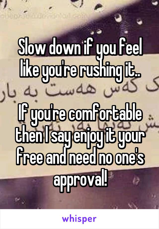 Slow down if you feel like you're rushing it..

If you're comfortable then I say enjoy it your free and need no one's approval!