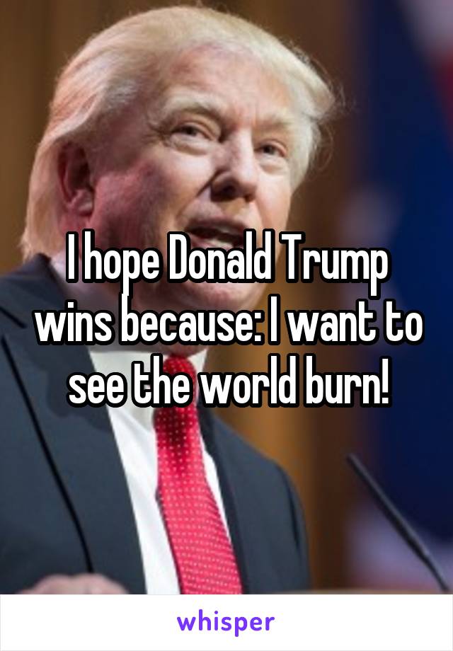 I hope Donald Trump wins because: I want to see the world burn!