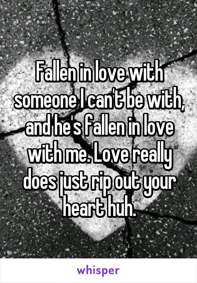 Fallen in love with someone I can't be with, and he's fallen in love with me. Love really does just rip out your heart huh.