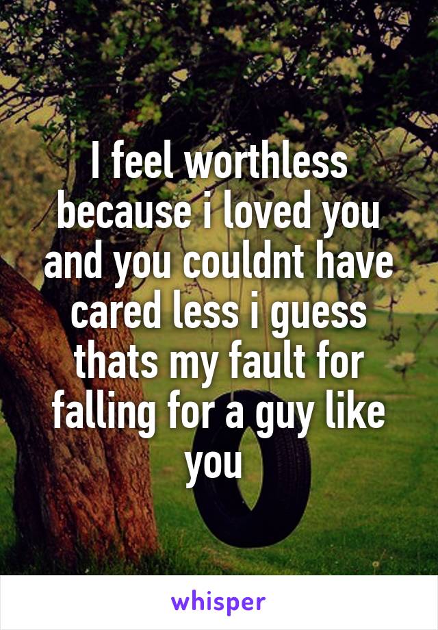 I feel worthless because i loved you and you couldnt have cared less i guess thats my fault for falling for a guy like you 