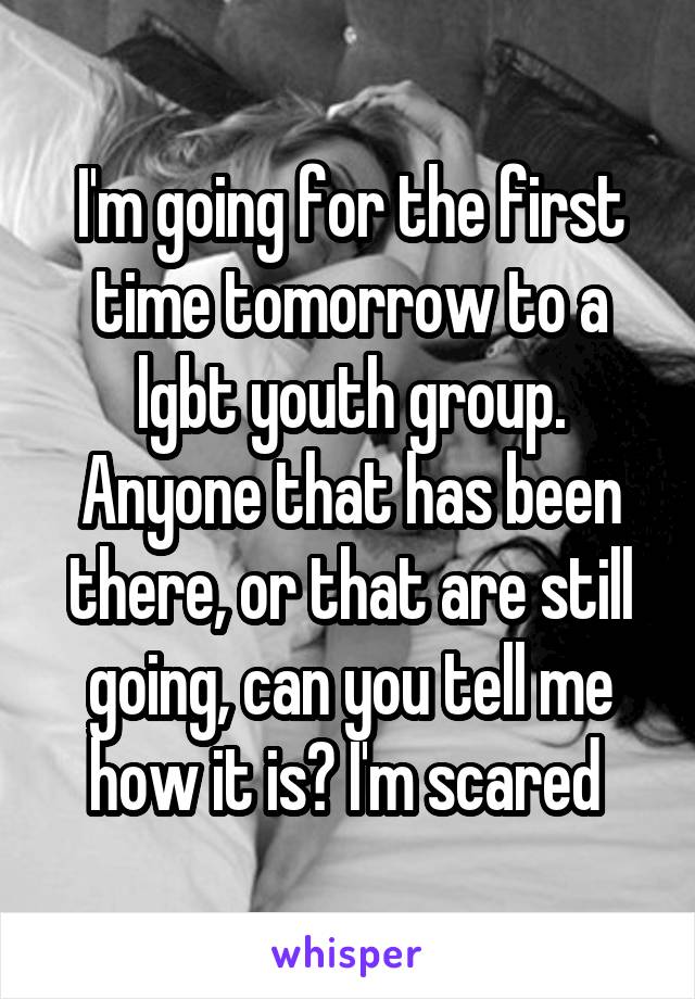 I'm going for the first time tomorrow to a lgbt youth group. Anyone that has been there, or that are still going, can you tell me how it is? I'm scared 