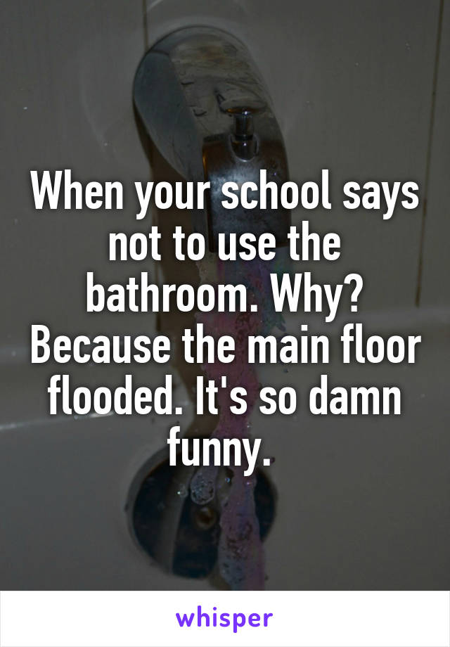 When your school says not to use the bathroom. Why? Because the main floor flooded. It's so damn funny. 