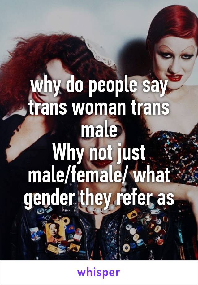why do people say trans woman trans male
Why not just male/female/ what gender they refer as