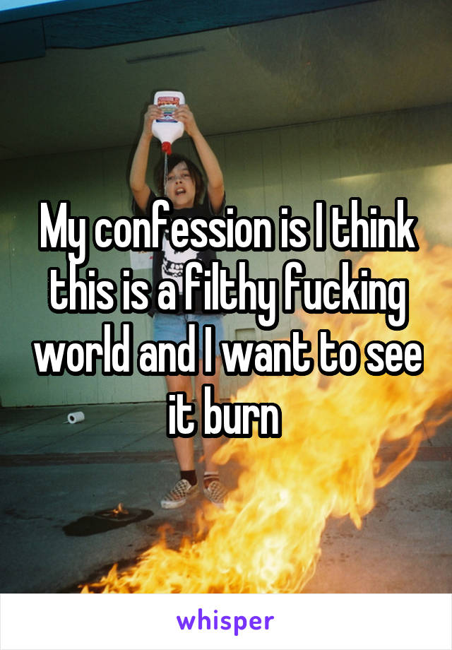 My confession is I think this is a filthy fucking world and I want to see it burn 