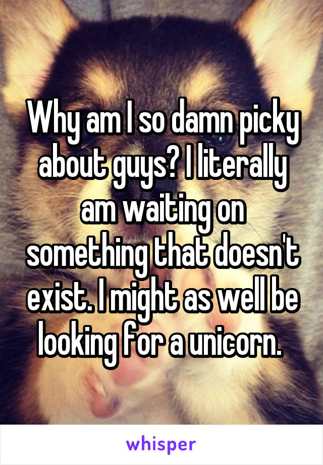 Why am I so damn picky about guys? I literally am waiting on something that doesn't exist. I might as well be looking for a unicorn. 