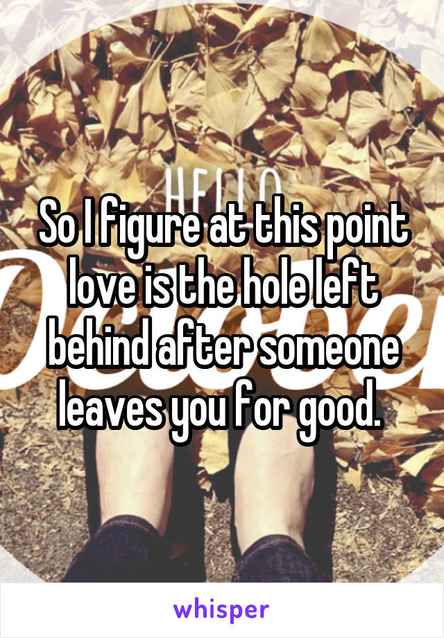 So I figure at this point love is the hole left behind after someone leaves you for good. 