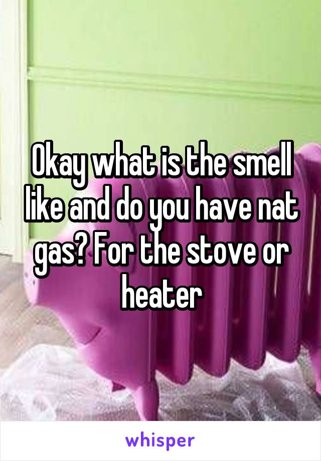 Okay what is the smell like and do you have nat gas? For the stove or heater