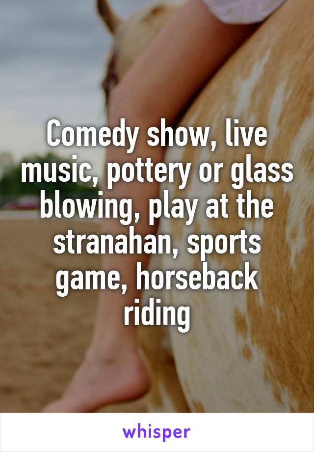 Comedy show, live music, pottery or glass blowing, play at the stranahan, sports game, horseback riding