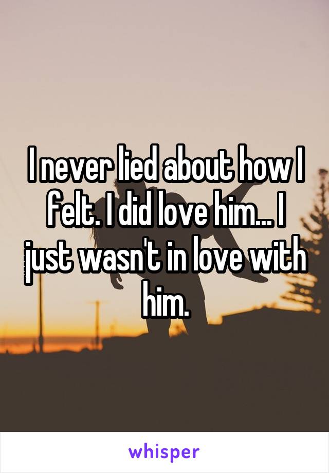 I never lied about how I felt. I did love him... I just wasn't in love with him.