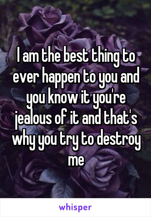 I am the best thing to ever happen to you and you know it you're jealous of it and that's why you try to destroy me