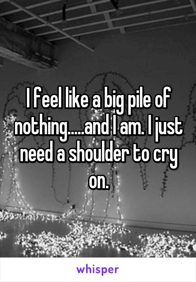 I feel like a big pile of nothing.....and I am. I just need a shoulder to cry on.