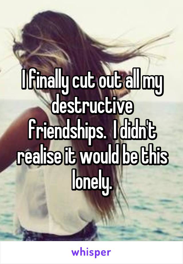 I finally cut out all my destructive friendships.  I didn't realise it would be this lonely.