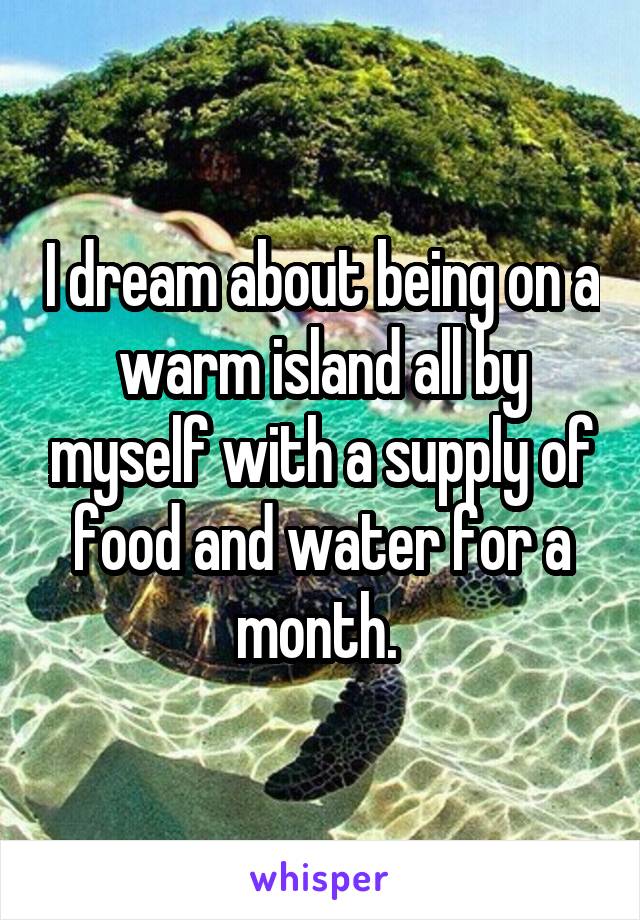 I dream about being on a warm island all by myself with a supply of food and water for a month. 