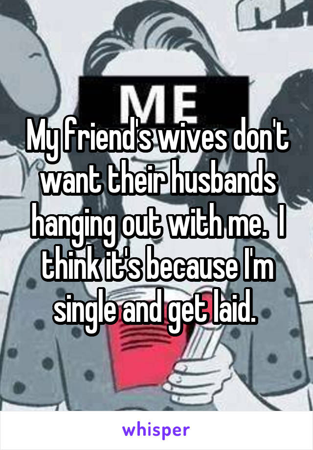 My friend's wives don't want their husbands hanging out with me.  I think it's because I'm single and get laid. 