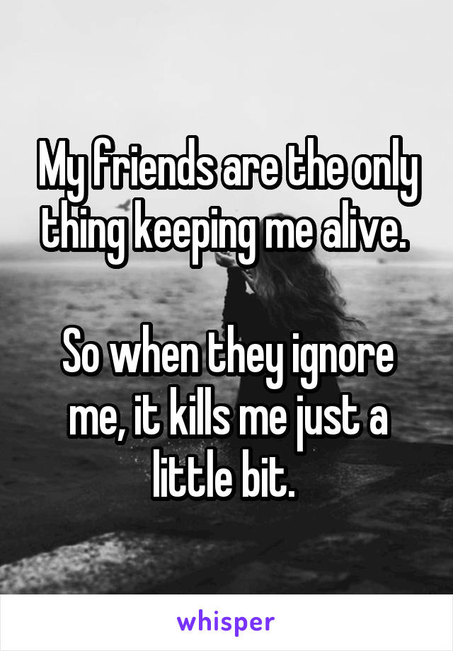 My friends are the only thing keeping me alive. 

So when they ignore me, it kills me just a little bit. 