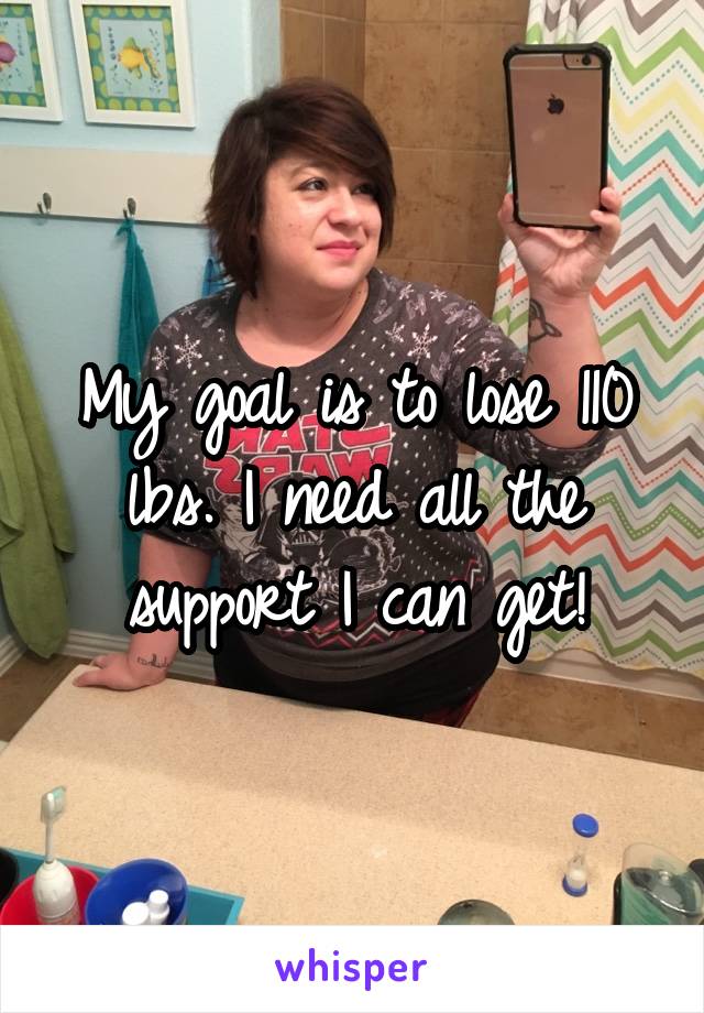 My goal is to lose 110 lbs. I need all the support I can get!