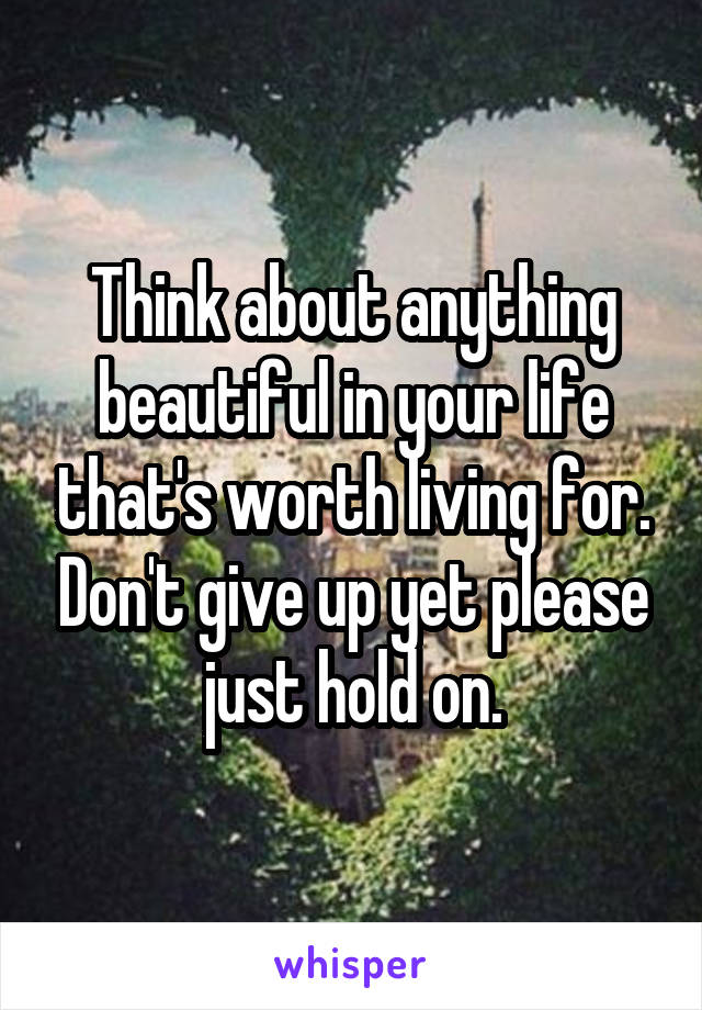 Think about anything beautiful in your life that's worth living for. Don't give up yet please just hold on.