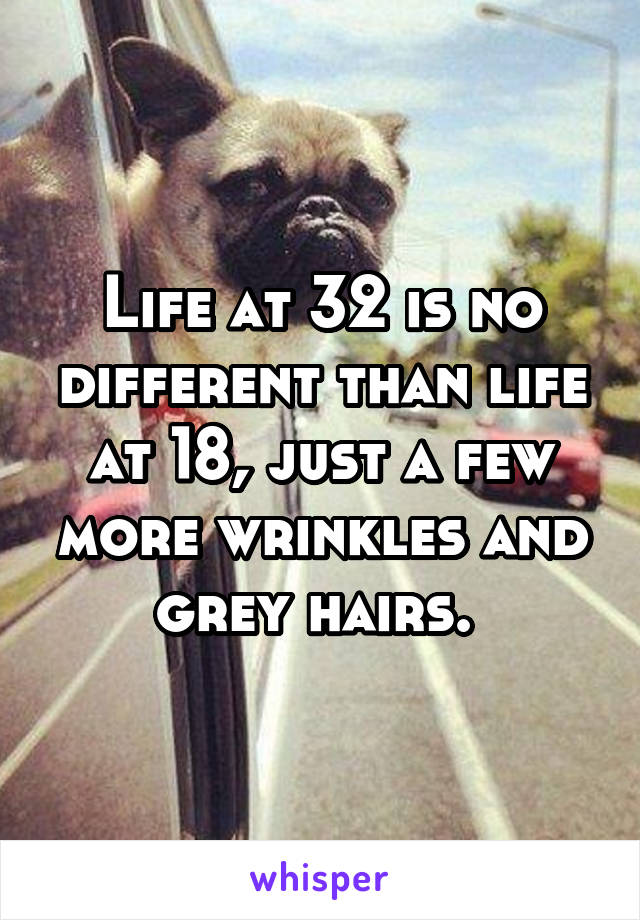 Life at 32 is no different than life at 18, just a few more wrinkles and grey hairs. 