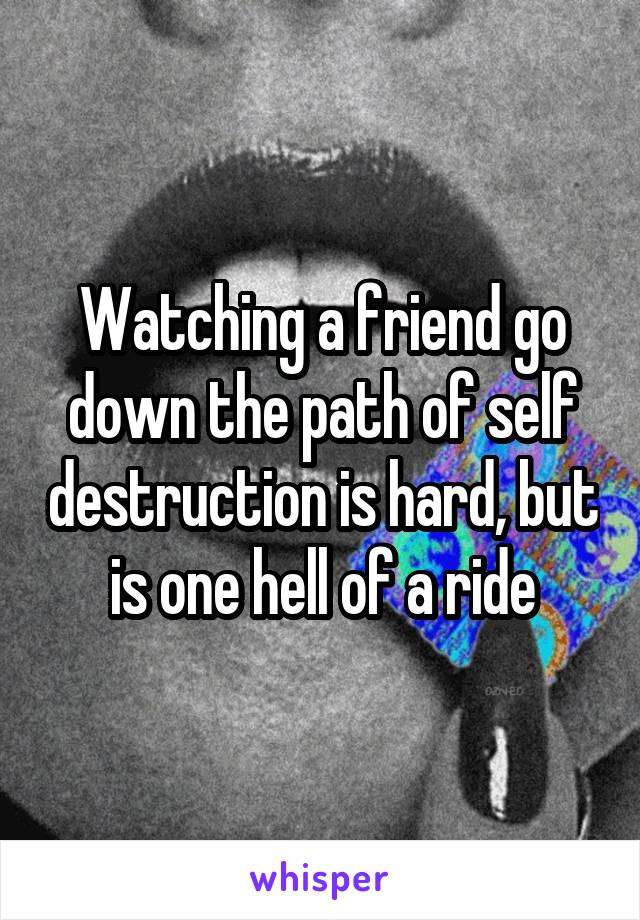 Watching a friend go down the path of self destruction is hard, but is one hell of a ride