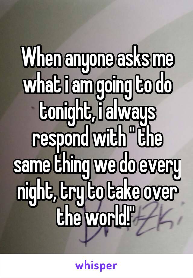 When anyone asks me what i am going to do tonight, i always respond with " the same thing we do every night, try to take over the world!" 