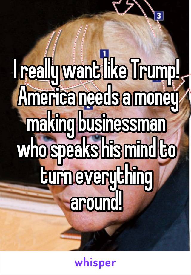 I really want like Trump!  America needs a money making businessman who speaks his mind to turn everything around!