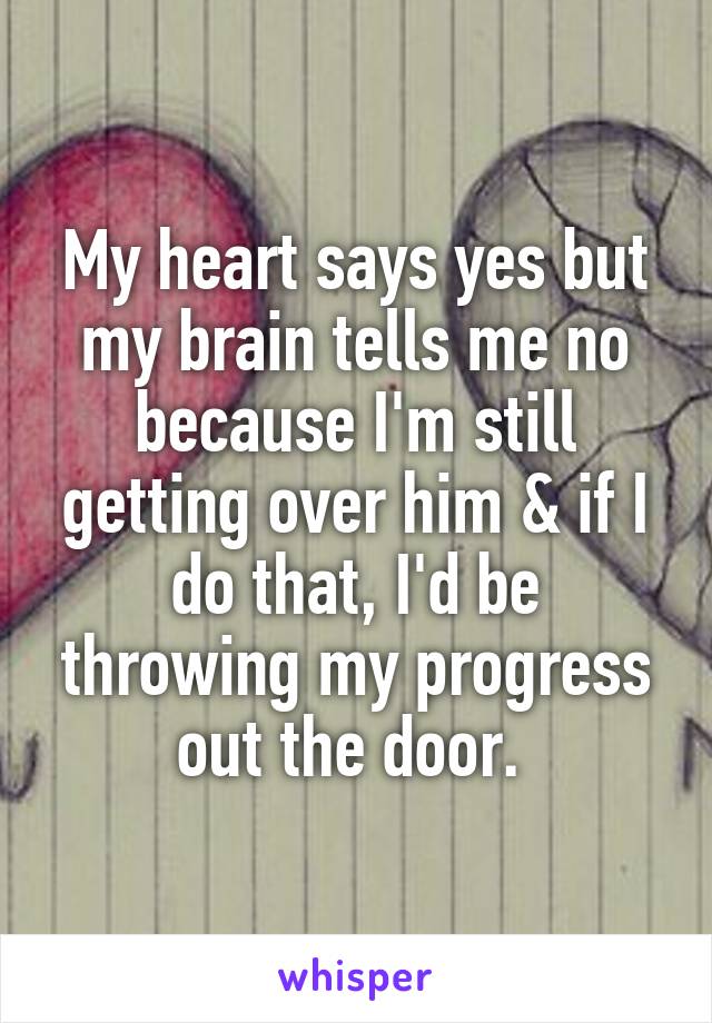 My heart says yes but my brain tells me no because I'm still getting over him & if I do that, I'd be throwing my progress out the door. 