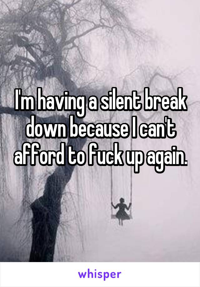 I'm having a silent break down because I can't afford to fuck up again. 