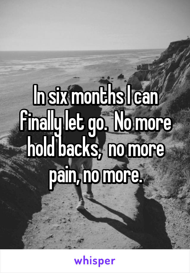 In six months I can finally let go.  No more hold backs,  no more pain, no more.