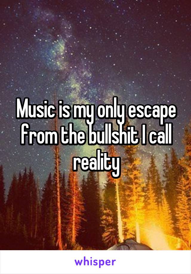 Music is my only escape from the bullshit I call reality