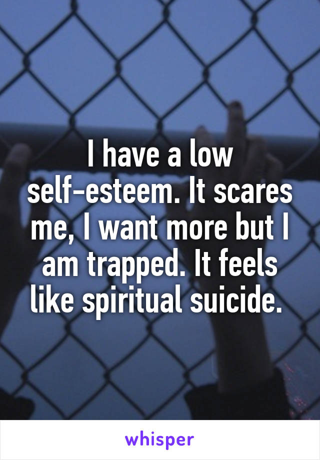 I have a low self-esteem. It scares me, I want more but I am trapped. It feels like spiritual suicide. 