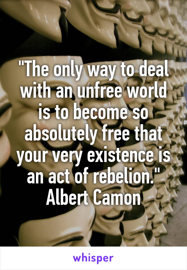 "The only way to deal with an unfree world is to become so absolutely free that your very existence is an act of rebelion."
Albert Camon