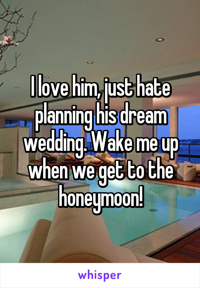 I love him, just hate planning his dream wedding. Wake me up when we get to the honeymoon!