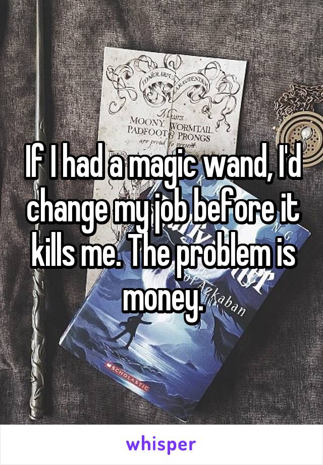 If I had a magic wand, I'd change my job before it kills me. The problem is money.