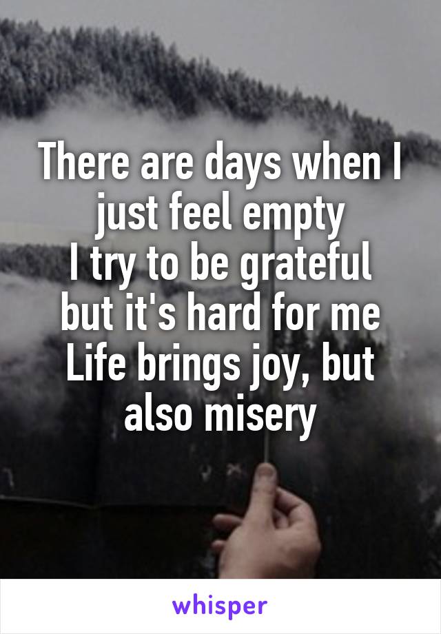 There are days when I just feel empty
I try to be grateful but it's hard for me
Life brings joy, but also misery
