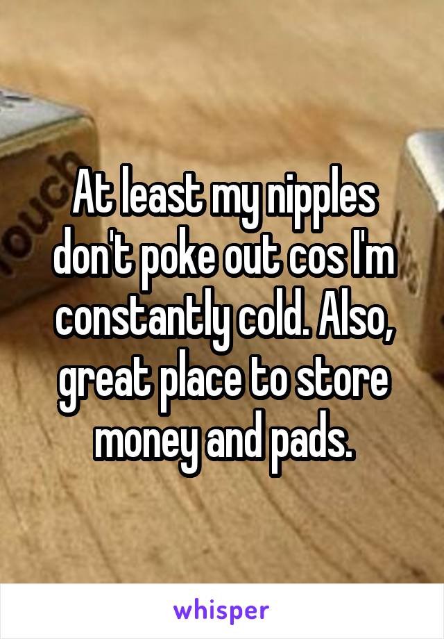At least my nipples don't poke out cos I'm constantly cold. Also, great place to store money and pads.