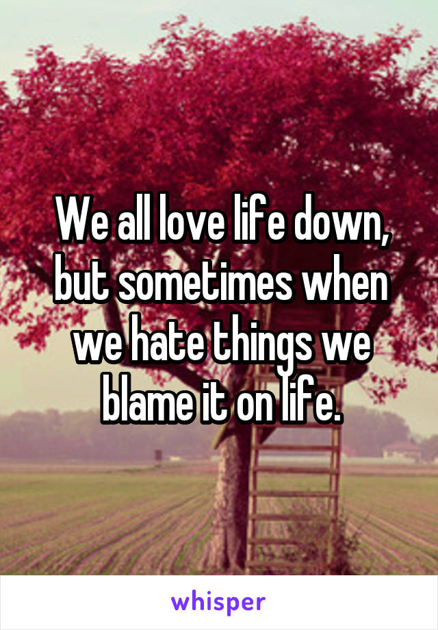 We all love life down, but sometimes when we hate things we blame it on life.