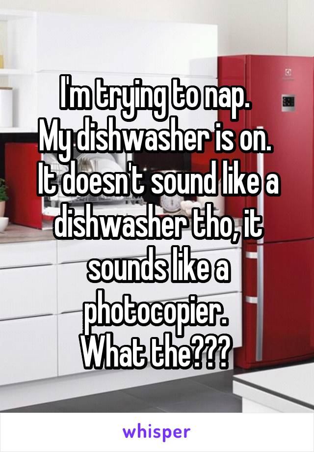 I'm trying to nap. 
My dishwasher is on. 
It doesn't sound like a dishwasher tho, it sounds like a photocopier. 
What the??? 