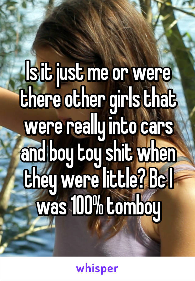 Is it just me or were there other girls that were really into cars and boy toy shit when they were little? Bc I was 100% tomboy