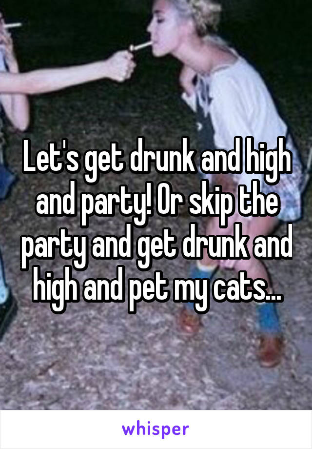 Let's get drunk and high and party! Or skip the party and get drunk and high and pet my cats...